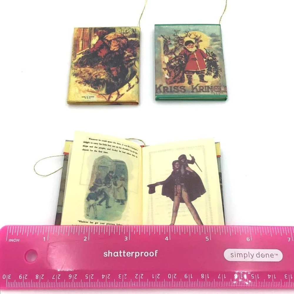 Vintage Miniature Book Christmas Ornaments Set 6 Victorian Santa Christmas Carol